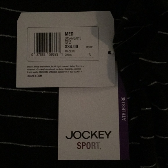 NWT Jockey Sport LOng sleeve black stripe top - Picture 3 of 3